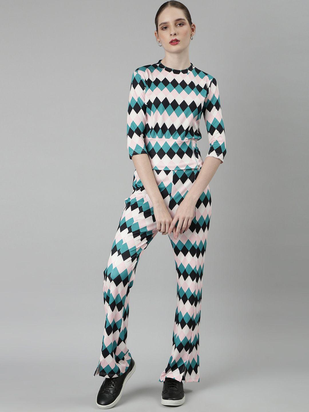 showoff geometric printed round neck tracksuit