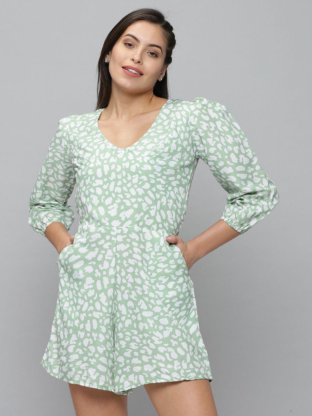 showoff green & white printed jumpsuit