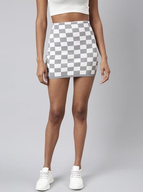 showoff grey & white checks skirt