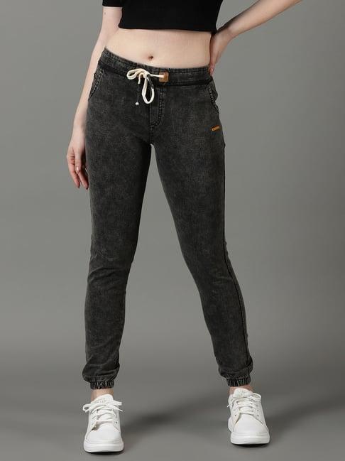 showoff grey cotton textured joggers