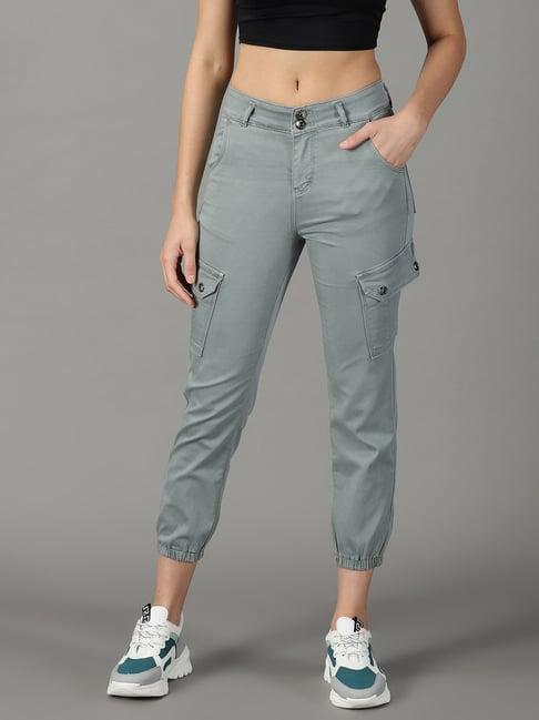 showoff grey slim fit high rise jogger jeans