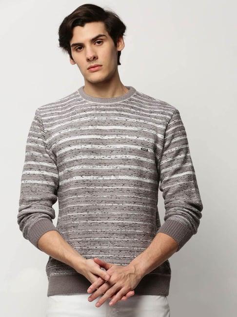 showoff grey slim fit self pattern sweater