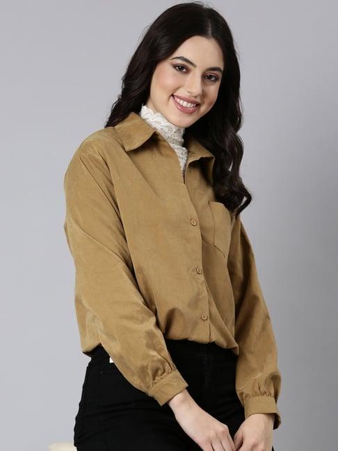 showoff khaki regular fit top comes with attached inner