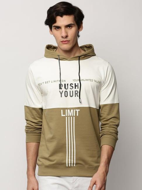 showoff khaki slim fit colour block hooded sweatshirt