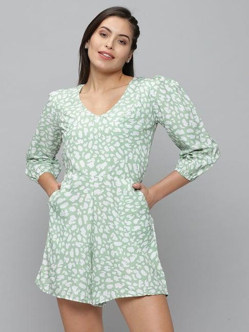 showoff light green printed playsuit