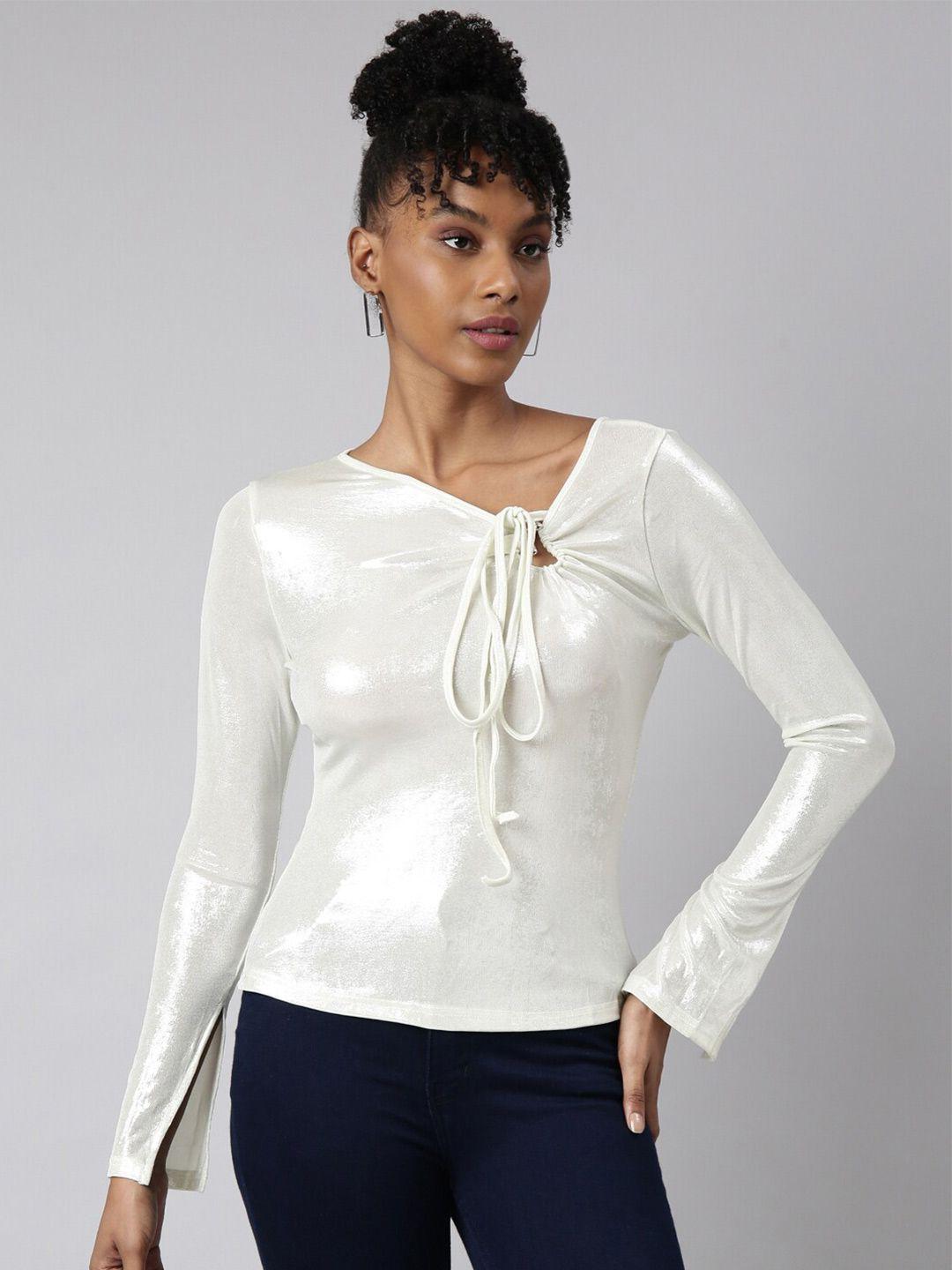 showoff long sleeves tie-up neck top