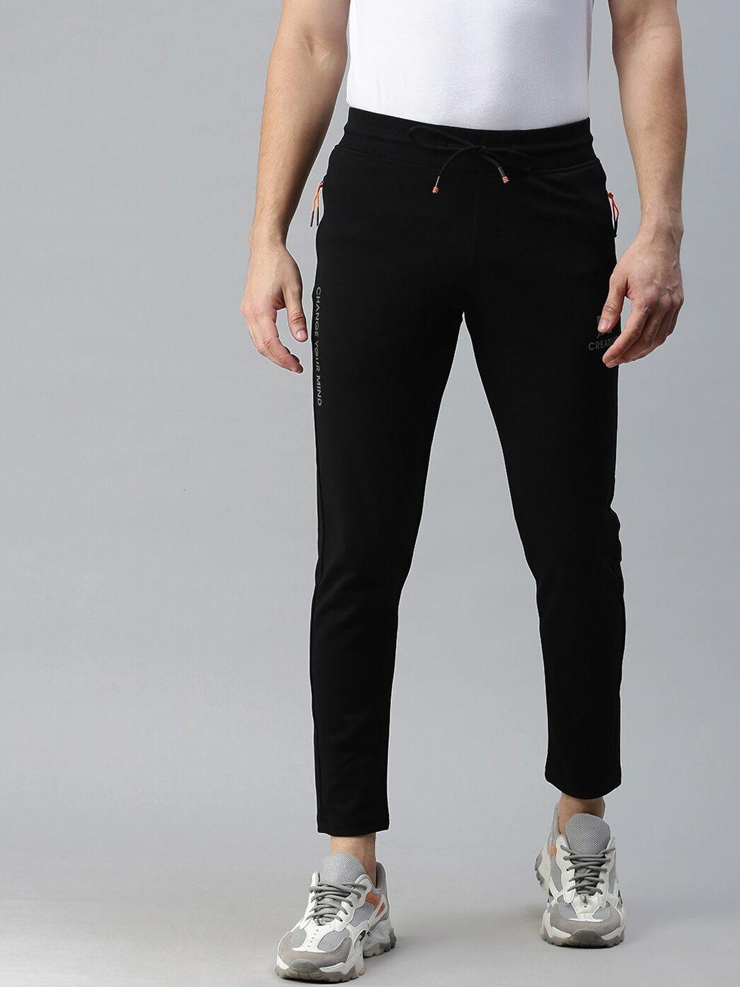 showoff men black  cotton slim-fit track pants