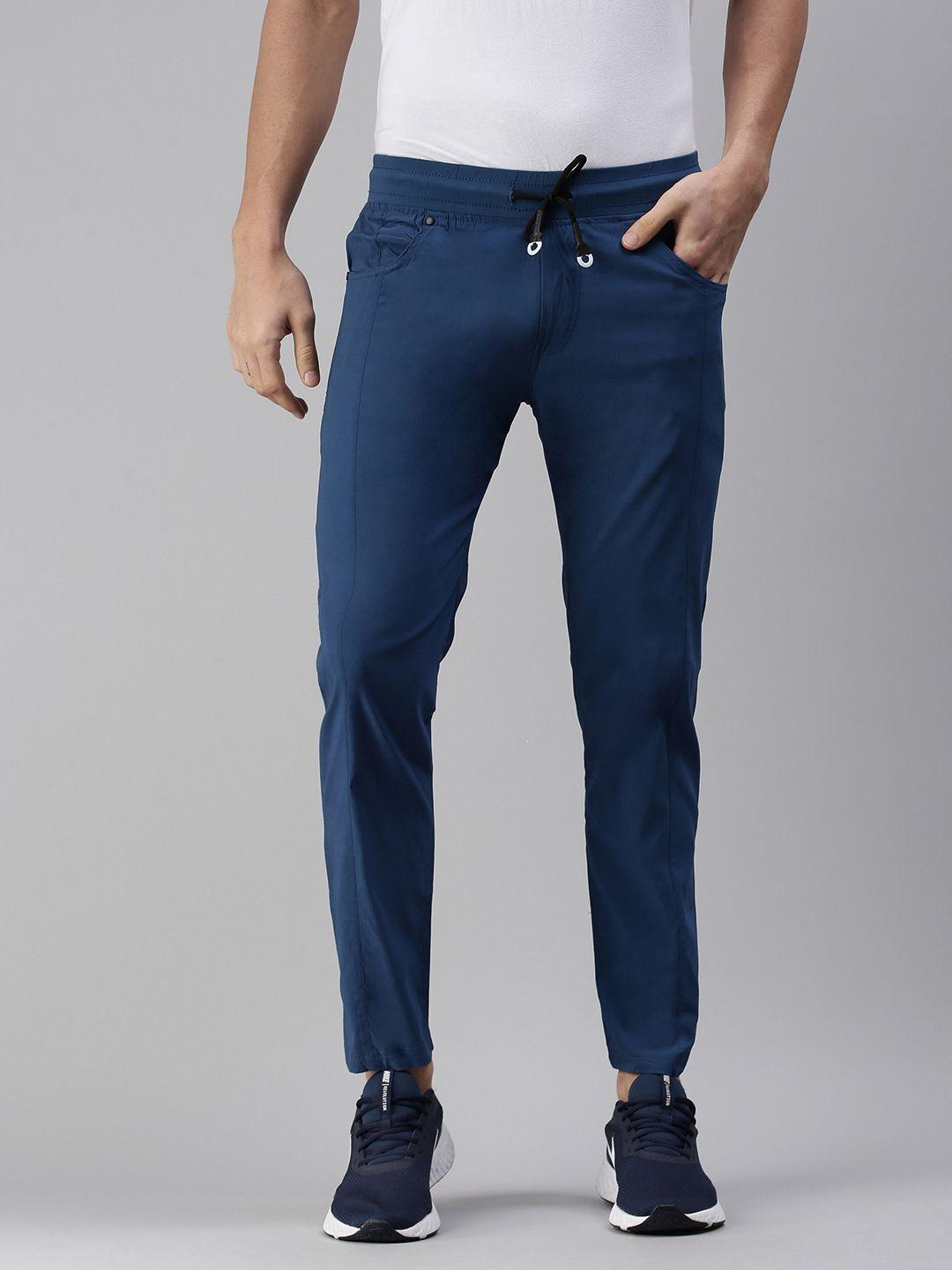 showoff men blue solid cotton regular fit track pants