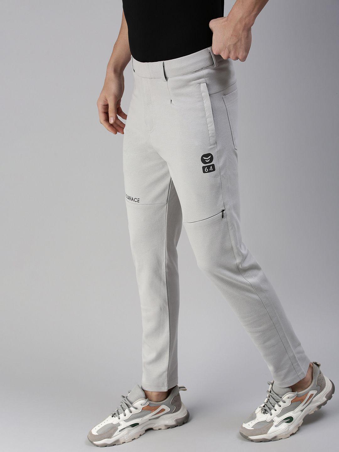 showoff men grey solid slim-fit cotton track pants