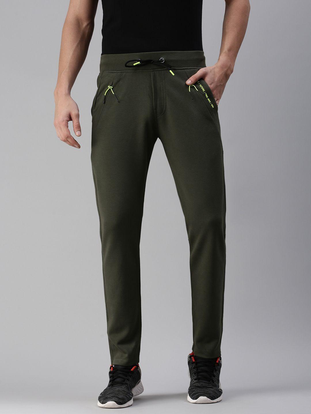 showoff men olive solid straight fit cotton track pants