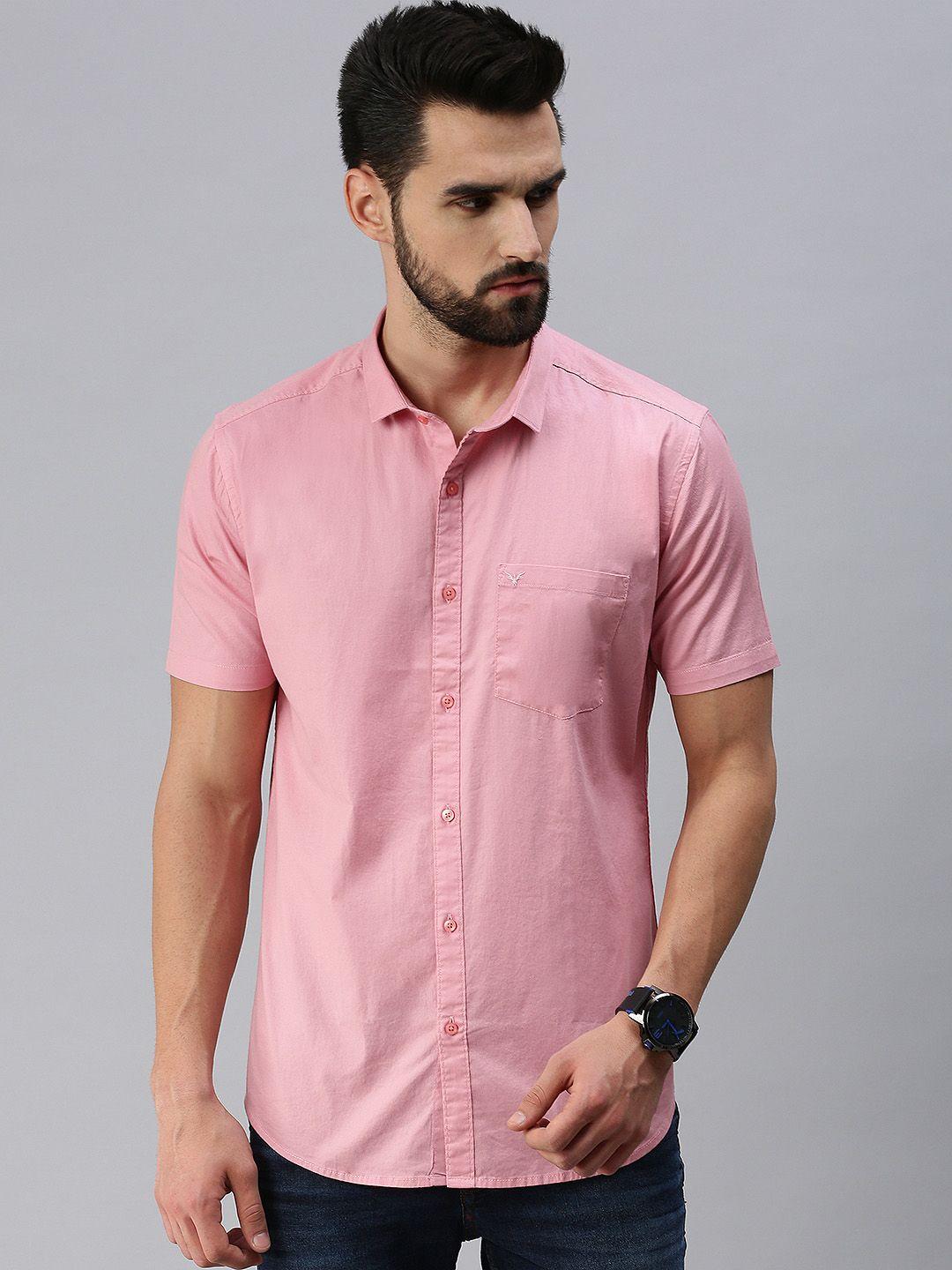 showoff men pink comfort slim fit casual shirt