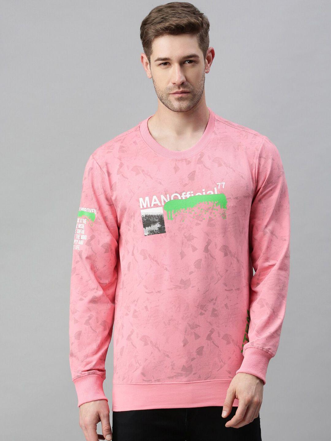 showoff men pink printed cotton sweatshirt