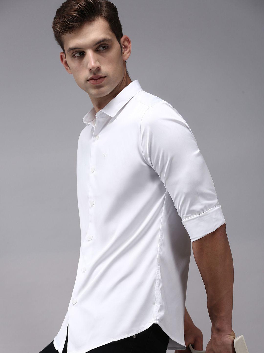 showoff men white comfort cotton casual shirt