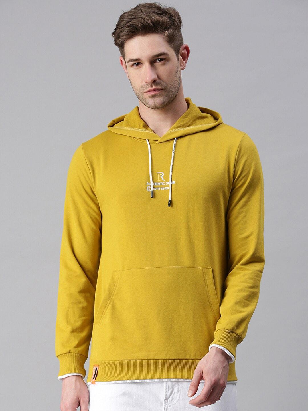 showoff men yellow hooded sweatshirt