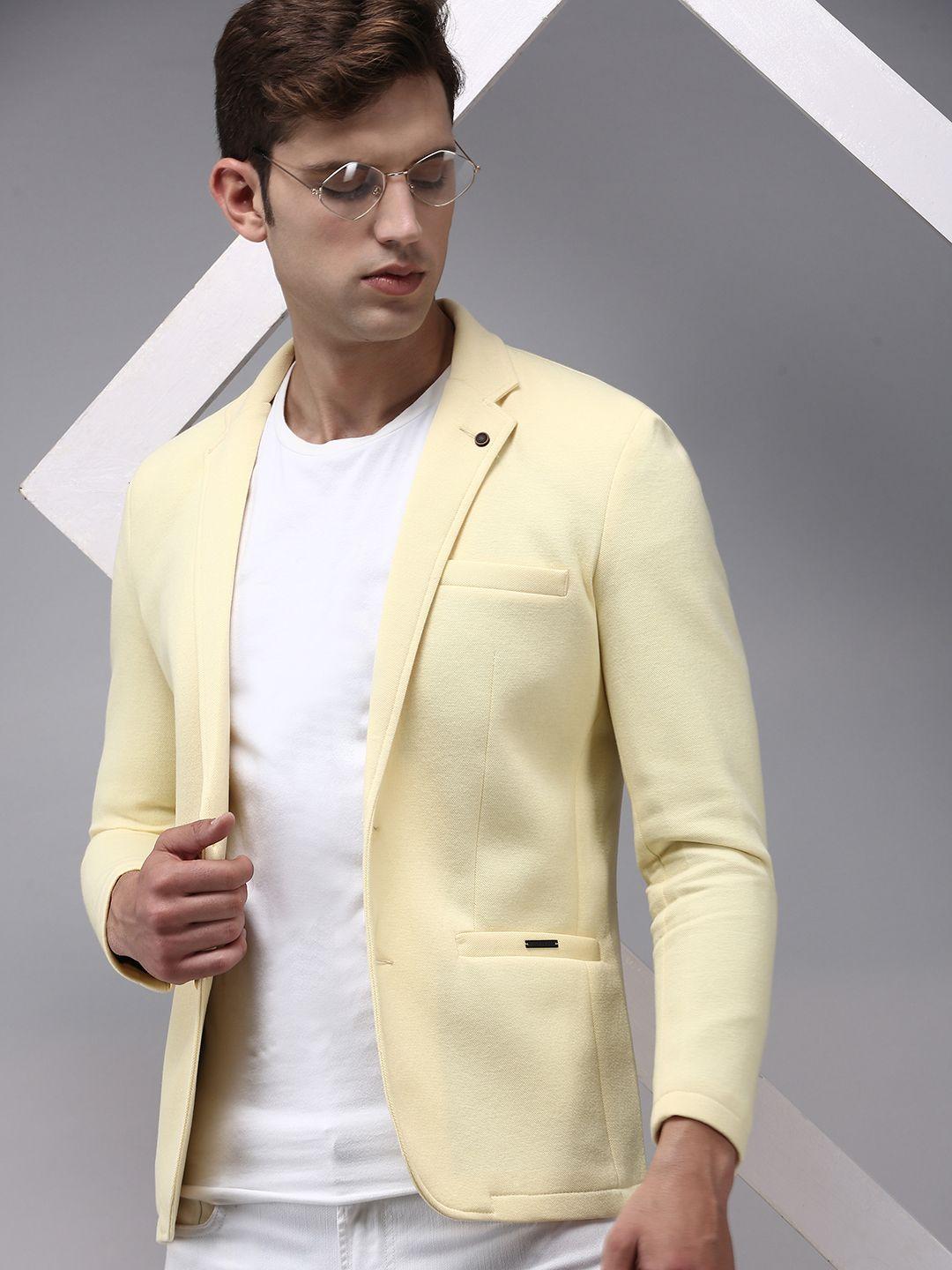 showoff men yellow solid  single-breasted blazer