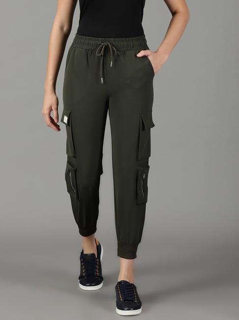 showoff olive polyester mid rise joggers