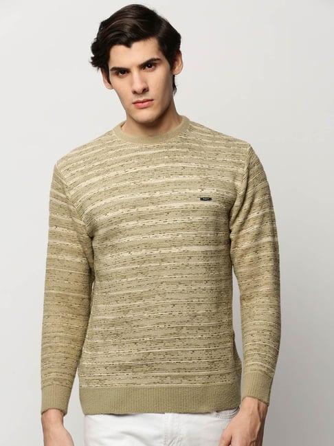 showoff olive slim fit self pattern sweater