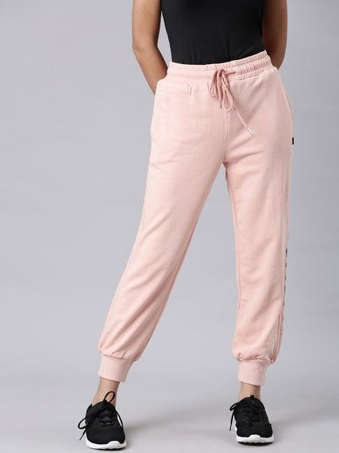 showoff peach cotton blend regular fit mid rise joggers