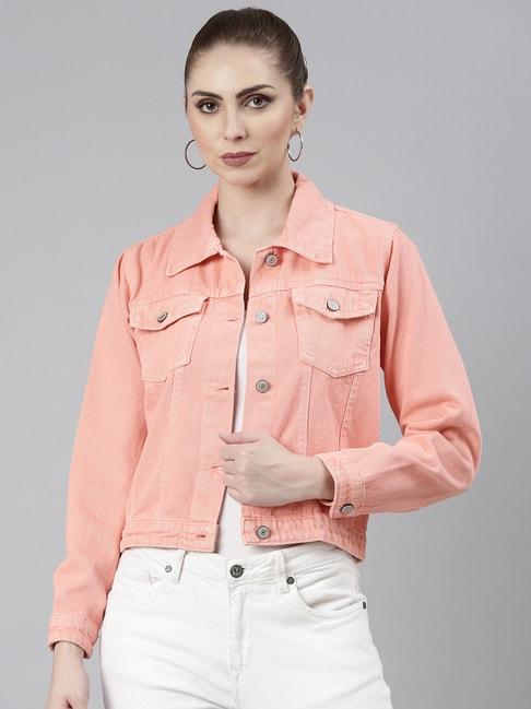 showoff peach regular fit denim jacket
