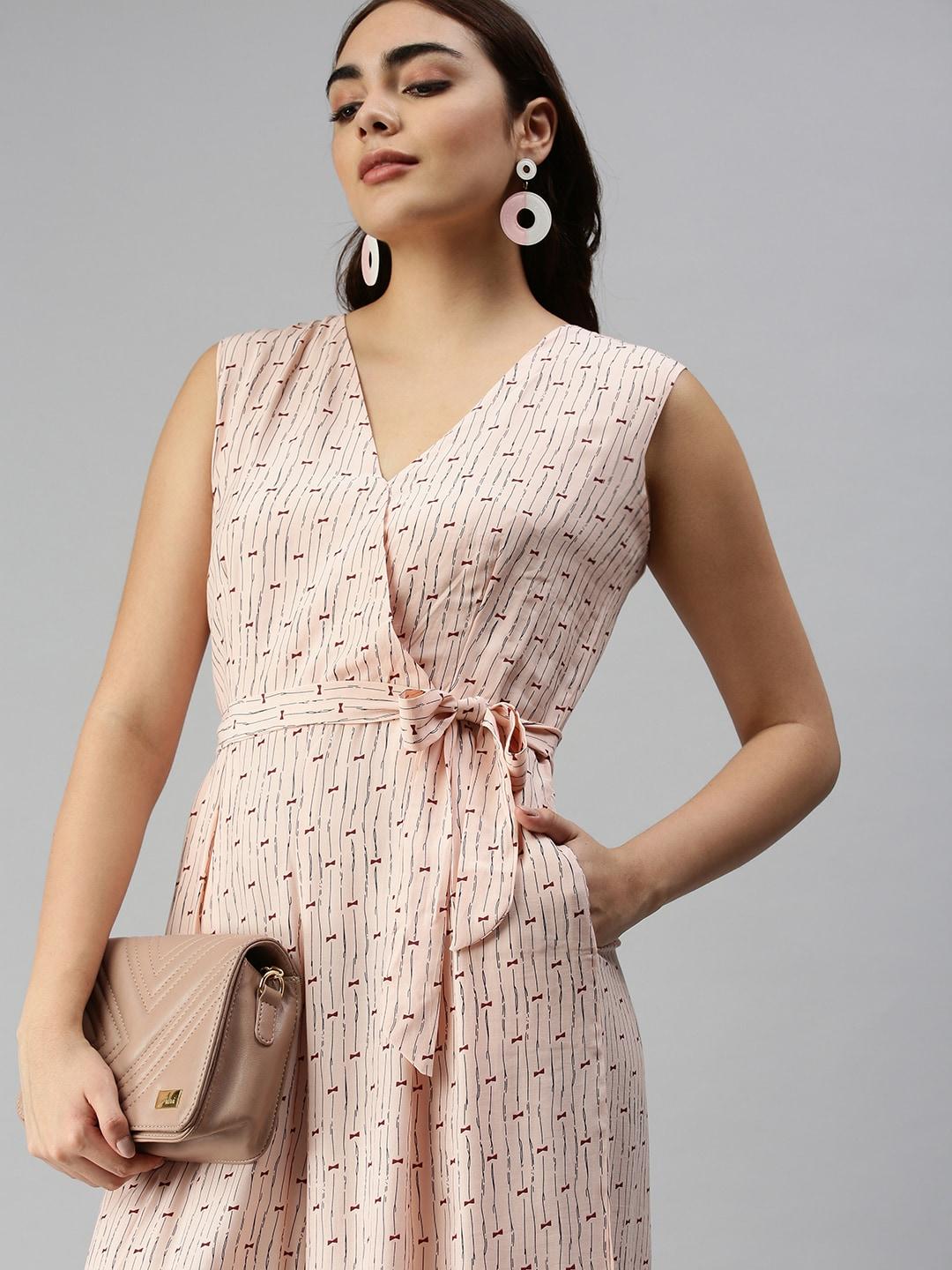 showoff peach-coloured printed basic jumpsuit