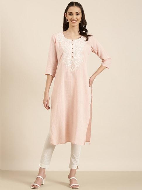 showoff pink cotton regular fit kurta