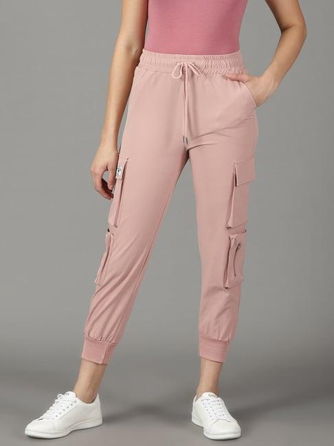showoff pink polyester mid rise joggers
