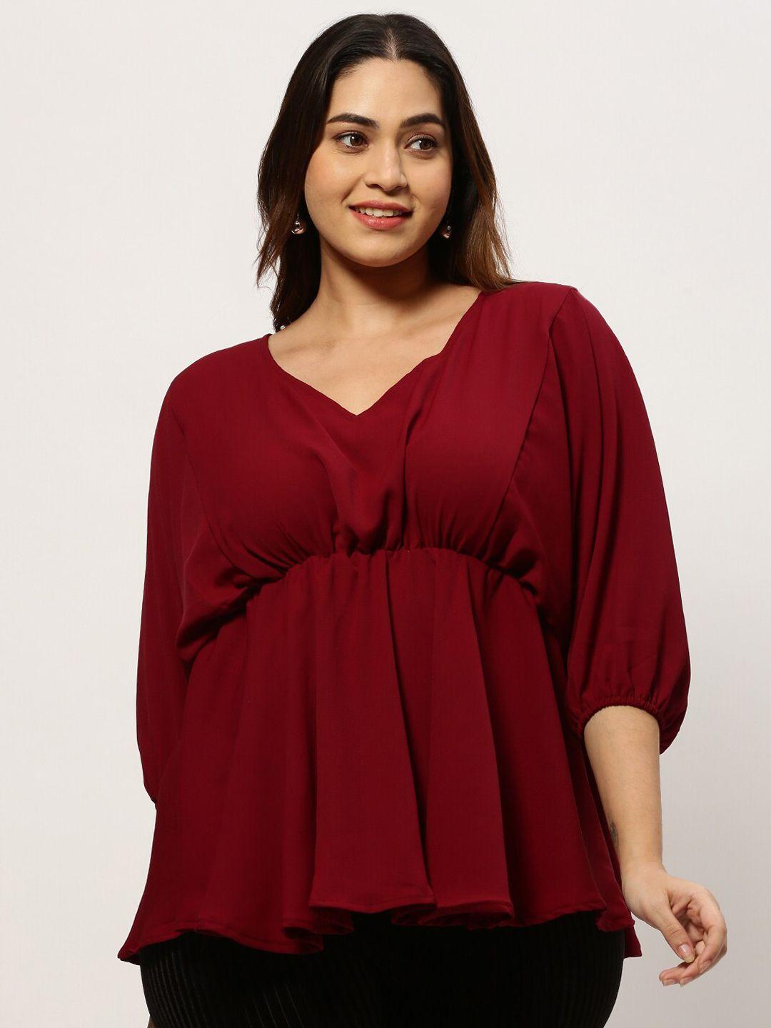 showoff plus v-neck puff sleeves top
