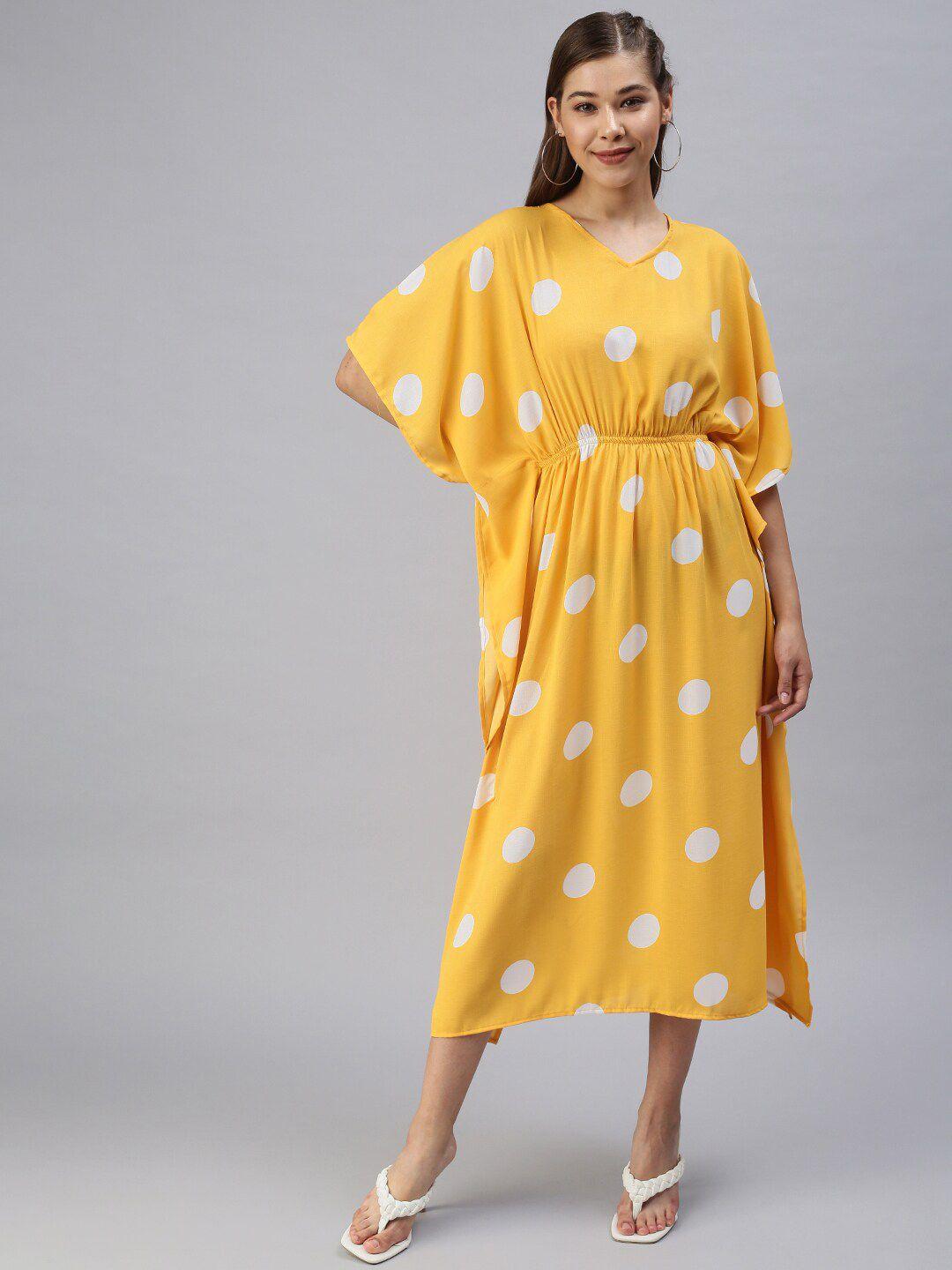 showoff polka dots printed kaftan midi dress