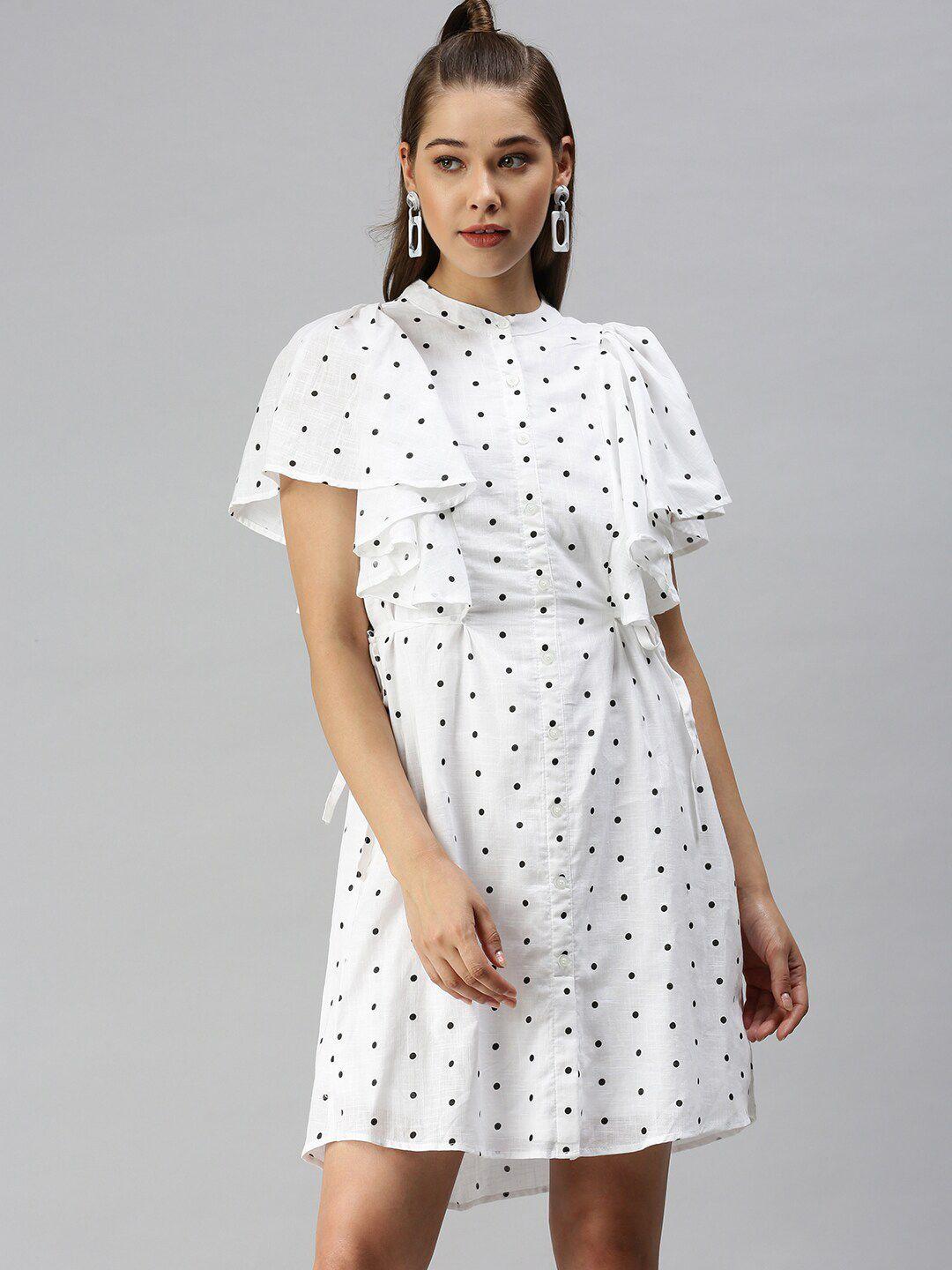 showoff polka dots printed ruffles a-line dress