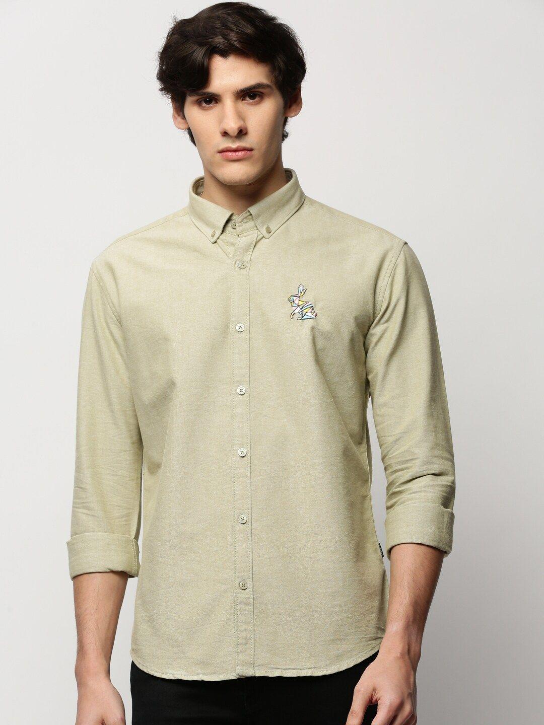 showoff premium slim fit button-down collar cotton casual shirt