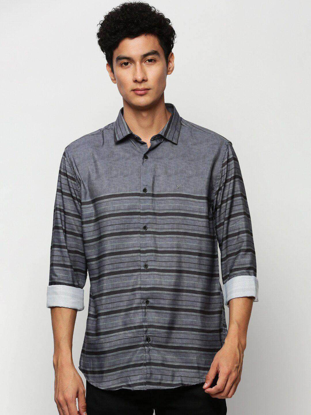 showoff premium slim fit horizontal stripes chambray cotton casual shirt