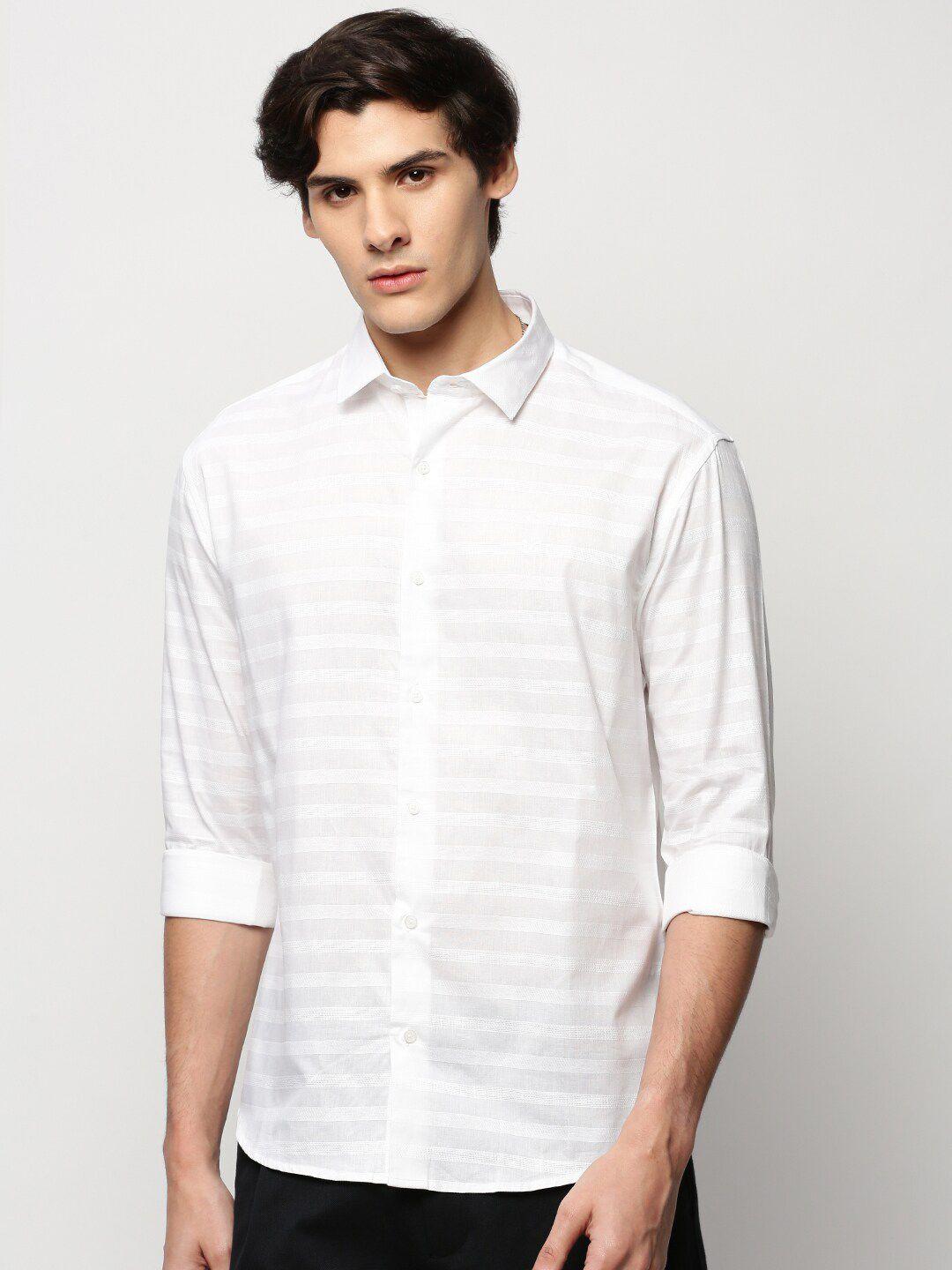 showoff premium slim fit horizontal stripes oxford cotton casual shirt