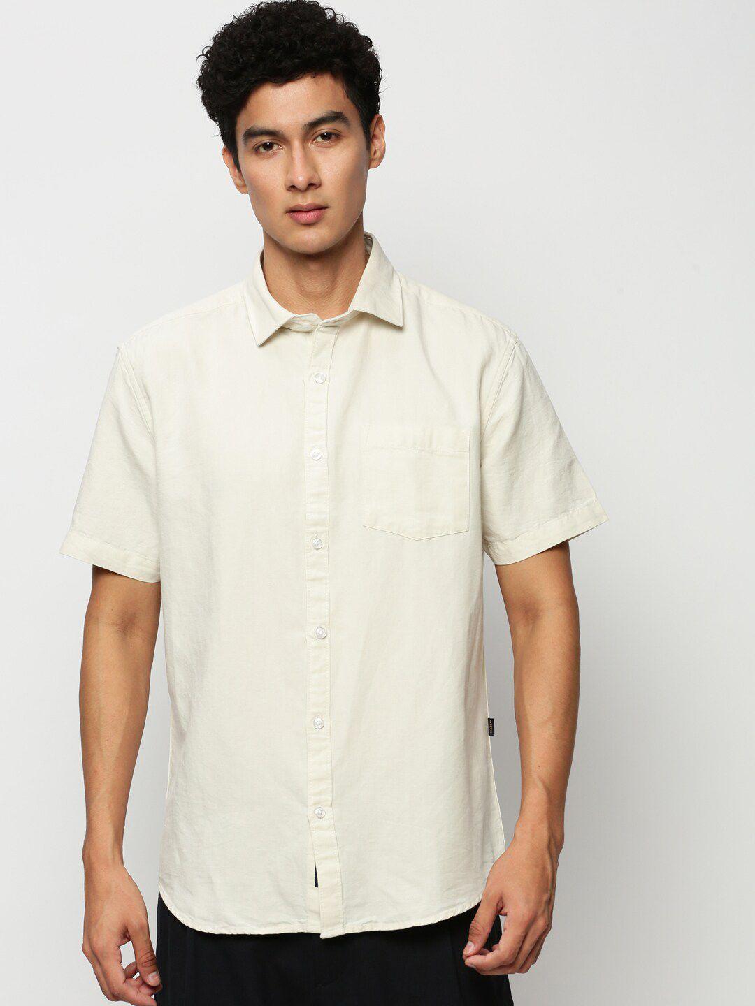showoff premium slim fit oxford weave cotton linen casual shirt