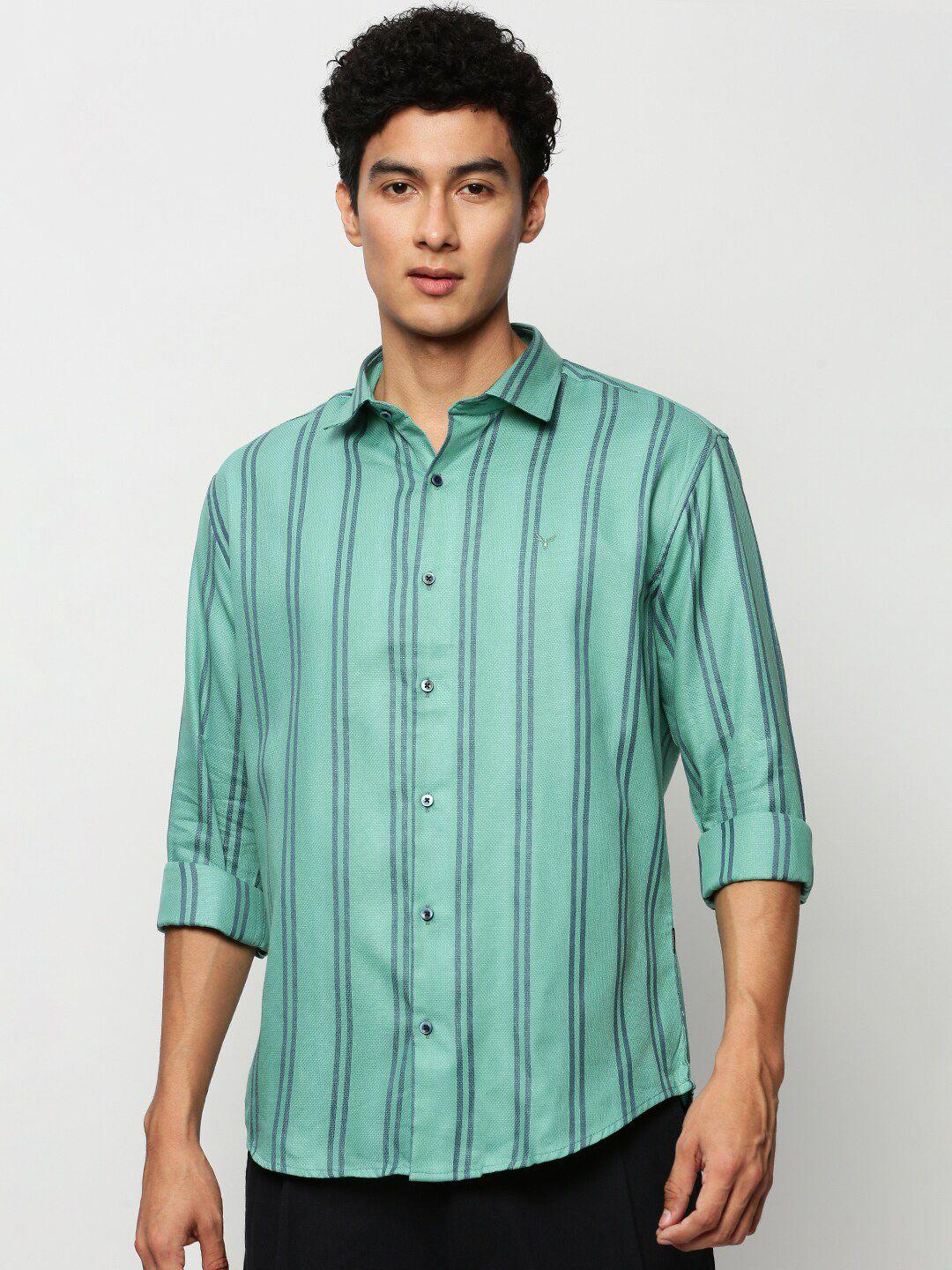 showoff premium slim fit striped cotton casual shirt