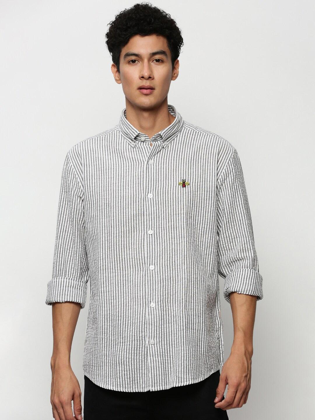 showoff premium vertical striped button down collar cotton slim fit casual shirt