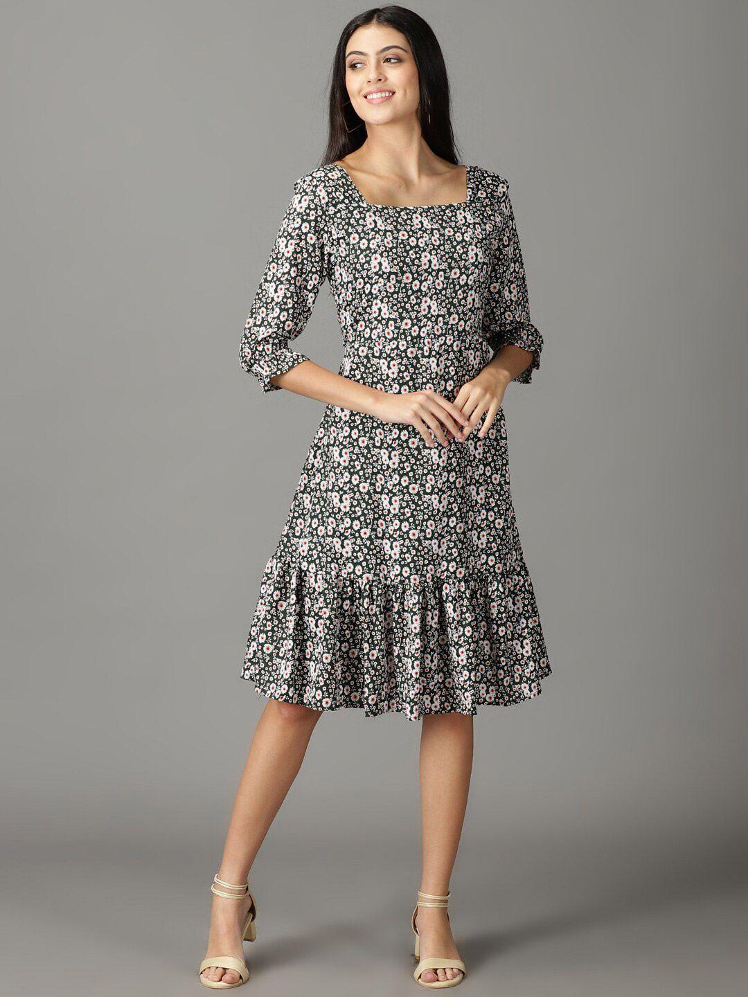 showoff printed square neck a-line dress