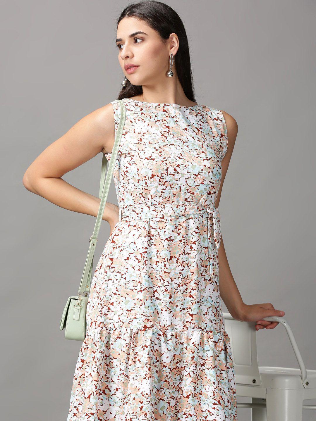 showoff red & white floral midi dress