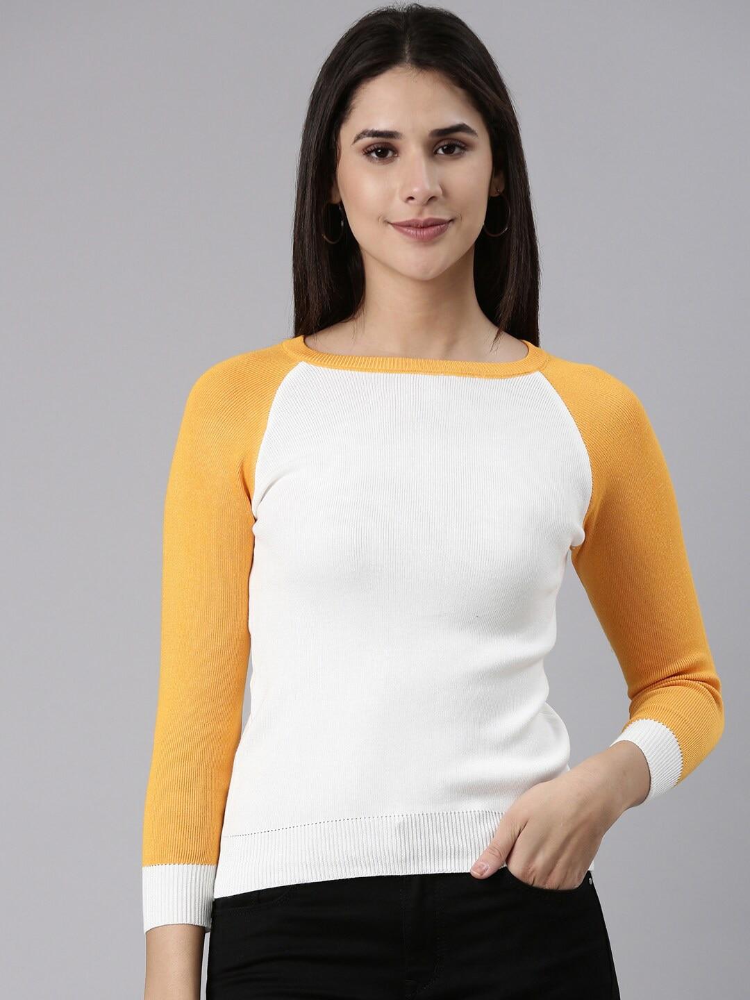 showoff ribbed colourblocked round neck top