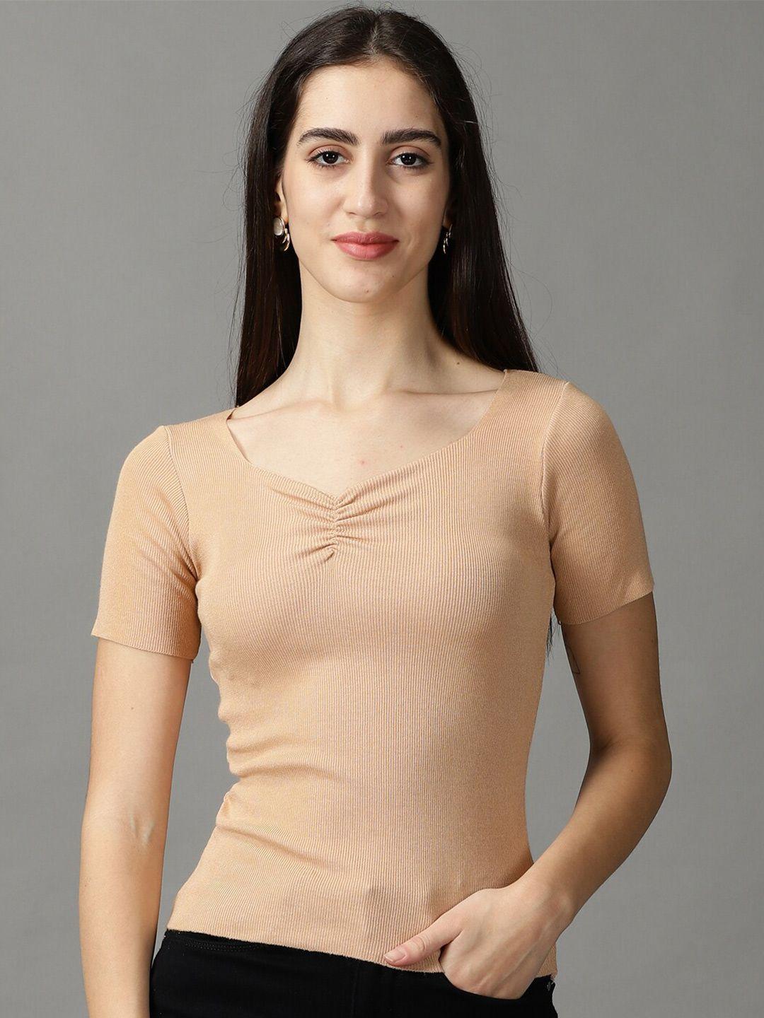 showoff ribbed sweetheart neck top
