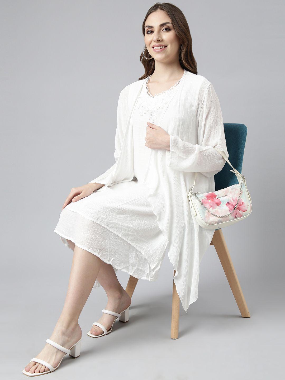 showoff round neck cotton a-line midi casual dress with shrug