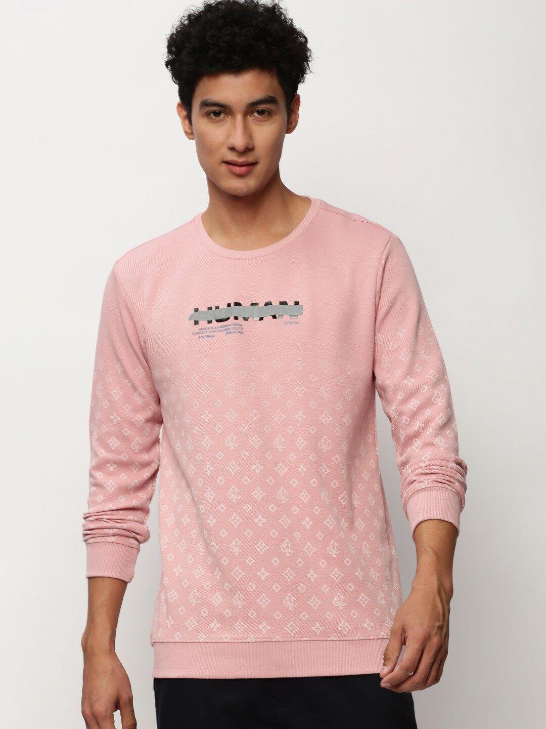 showoff round neck geometric printed cotton sweatshirt