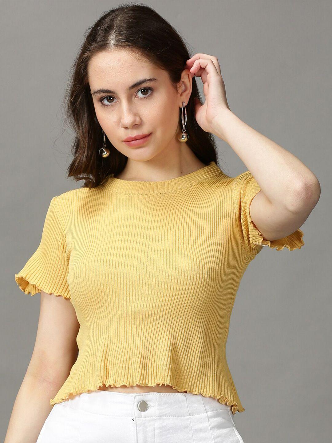 showoff round neck short sleeves fitted crop top
