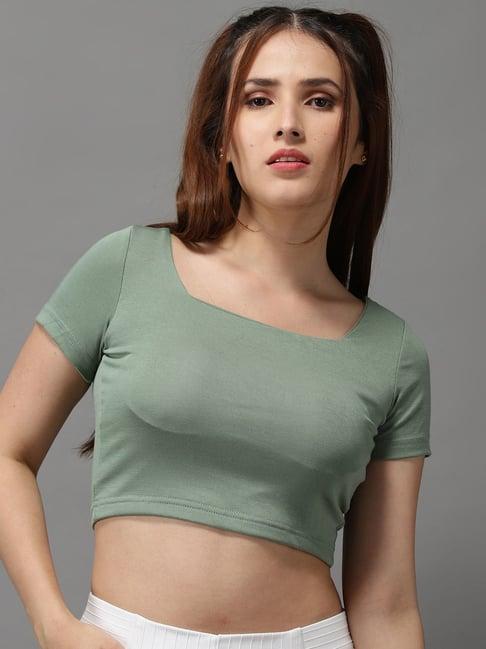 showoff scoop neck green fitted crop top