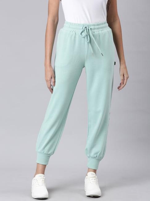 showoff sea green cotton blend regular fit mid rise joggers