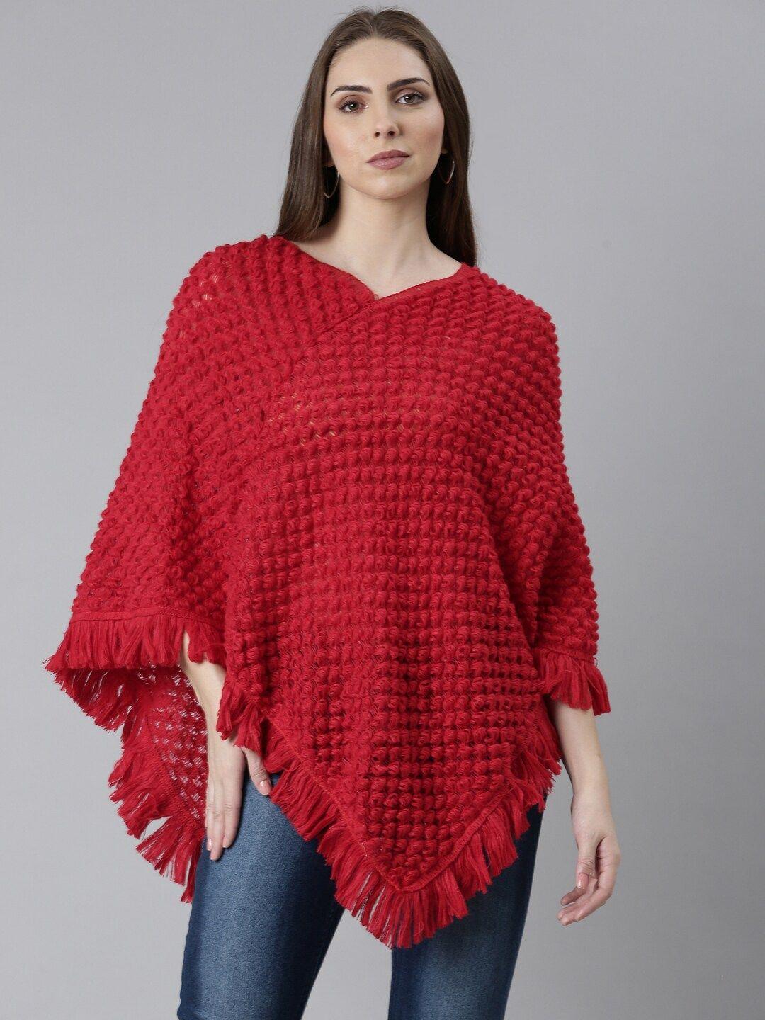 showoff self design acrylic poncho with fringed detail