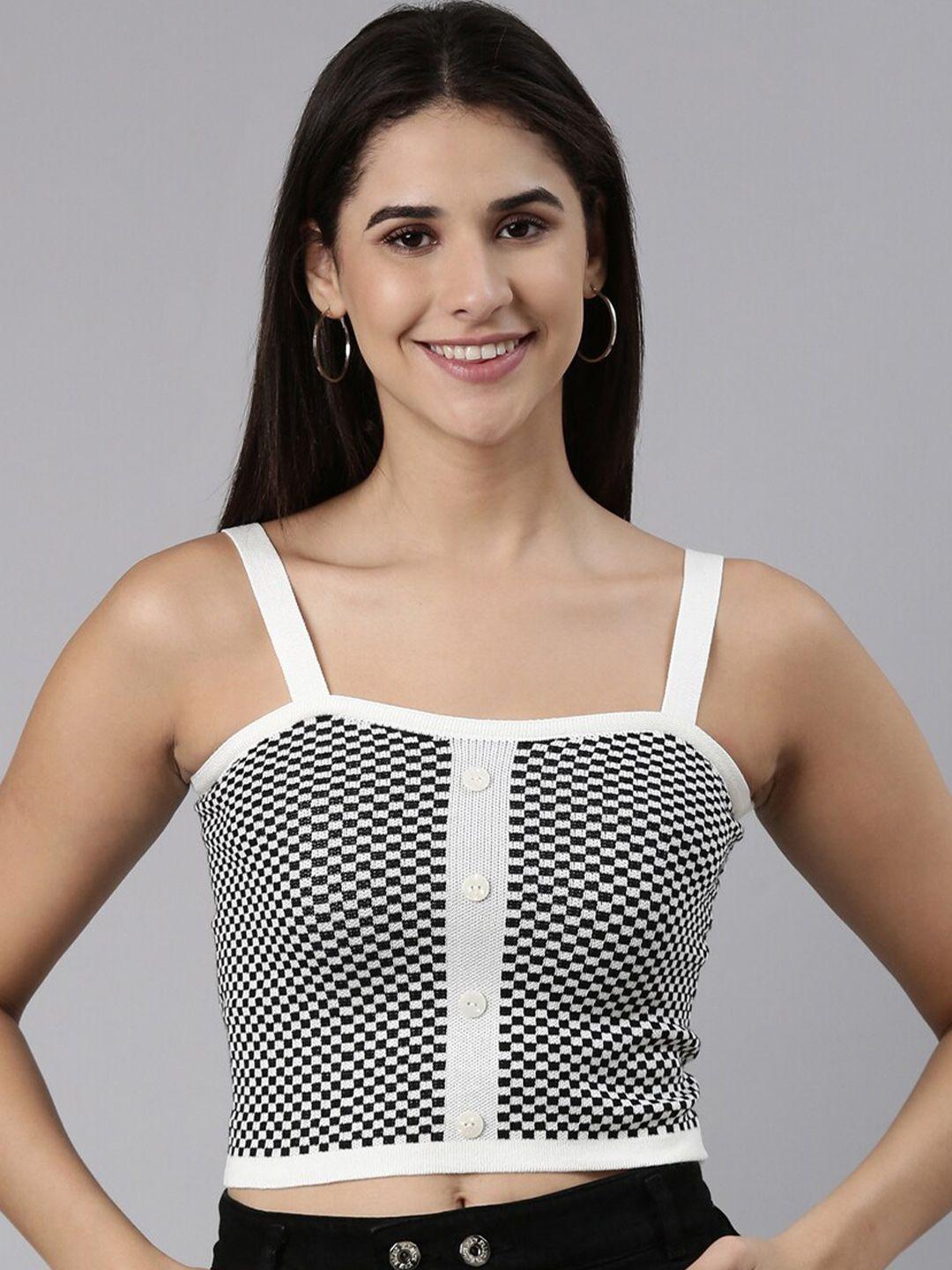 showoff shoulder straps checked fitted cotton crop top