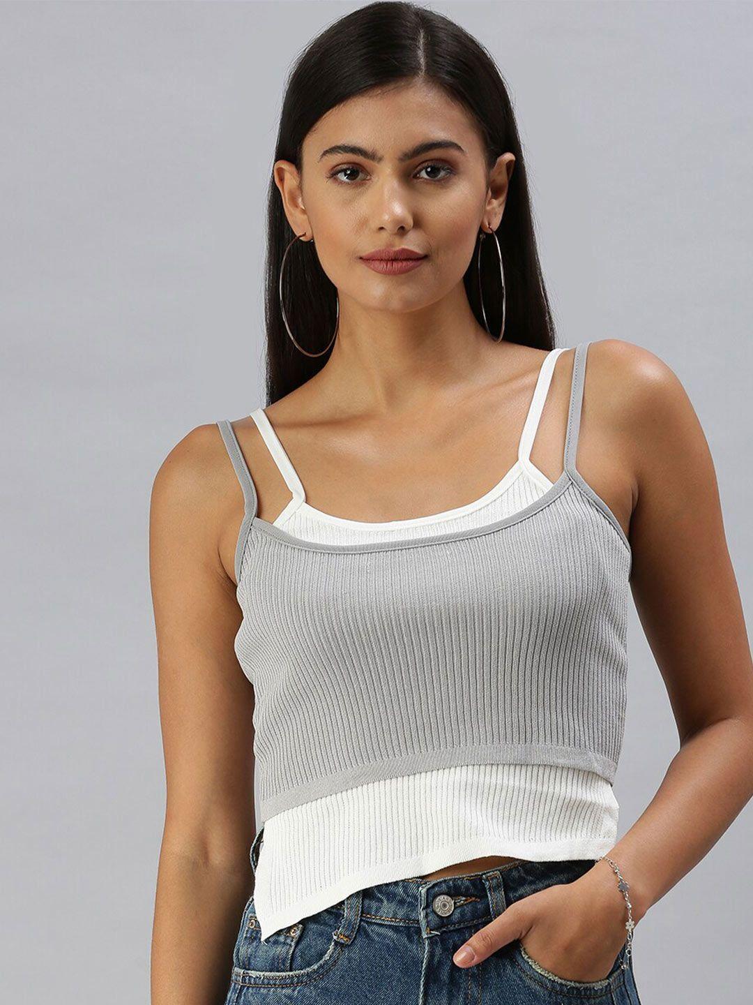 showoff shoulder straps sleeveless fitted crop top