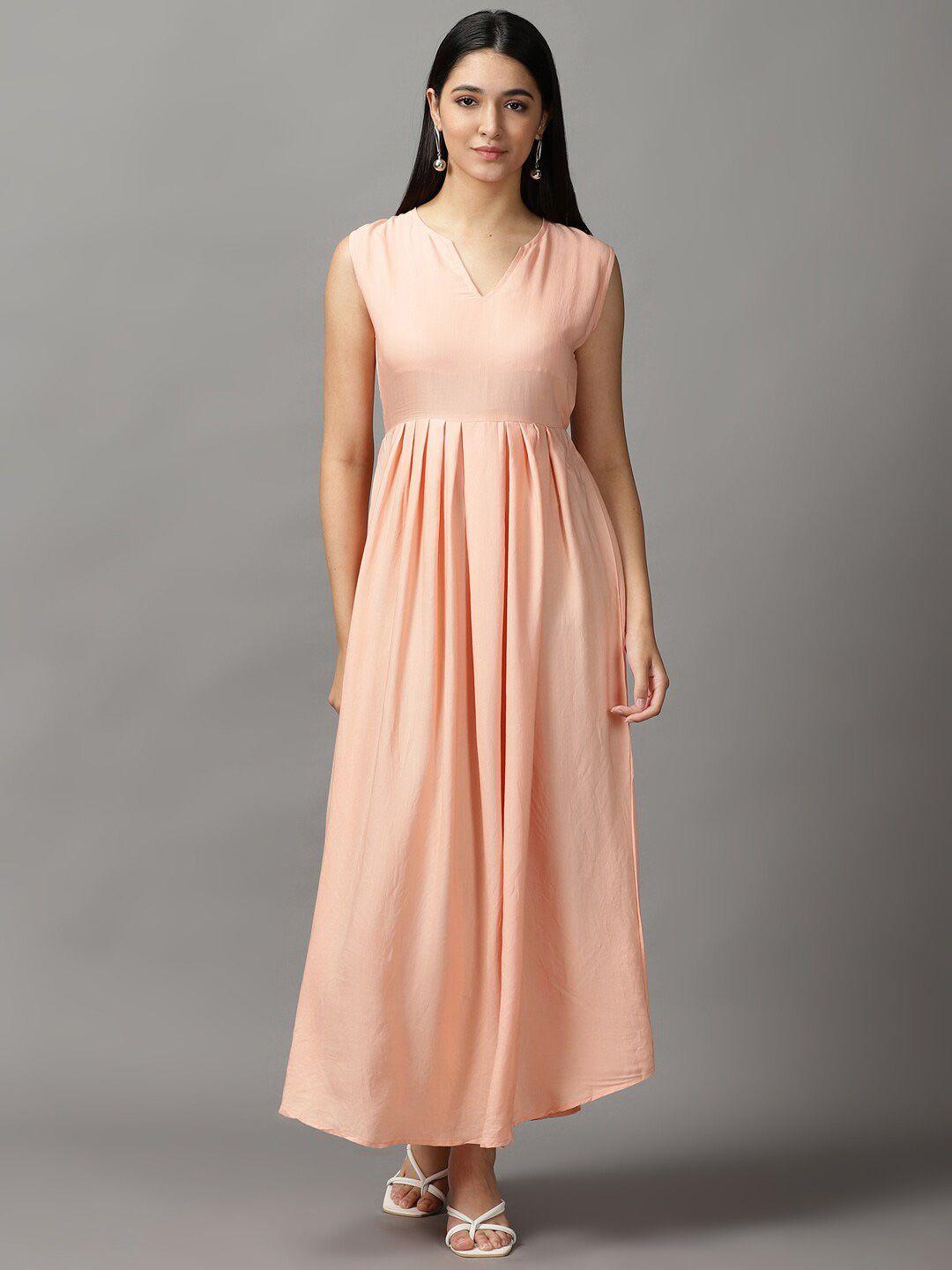 showoff sleeveless fit and flare round neck maxi dress
