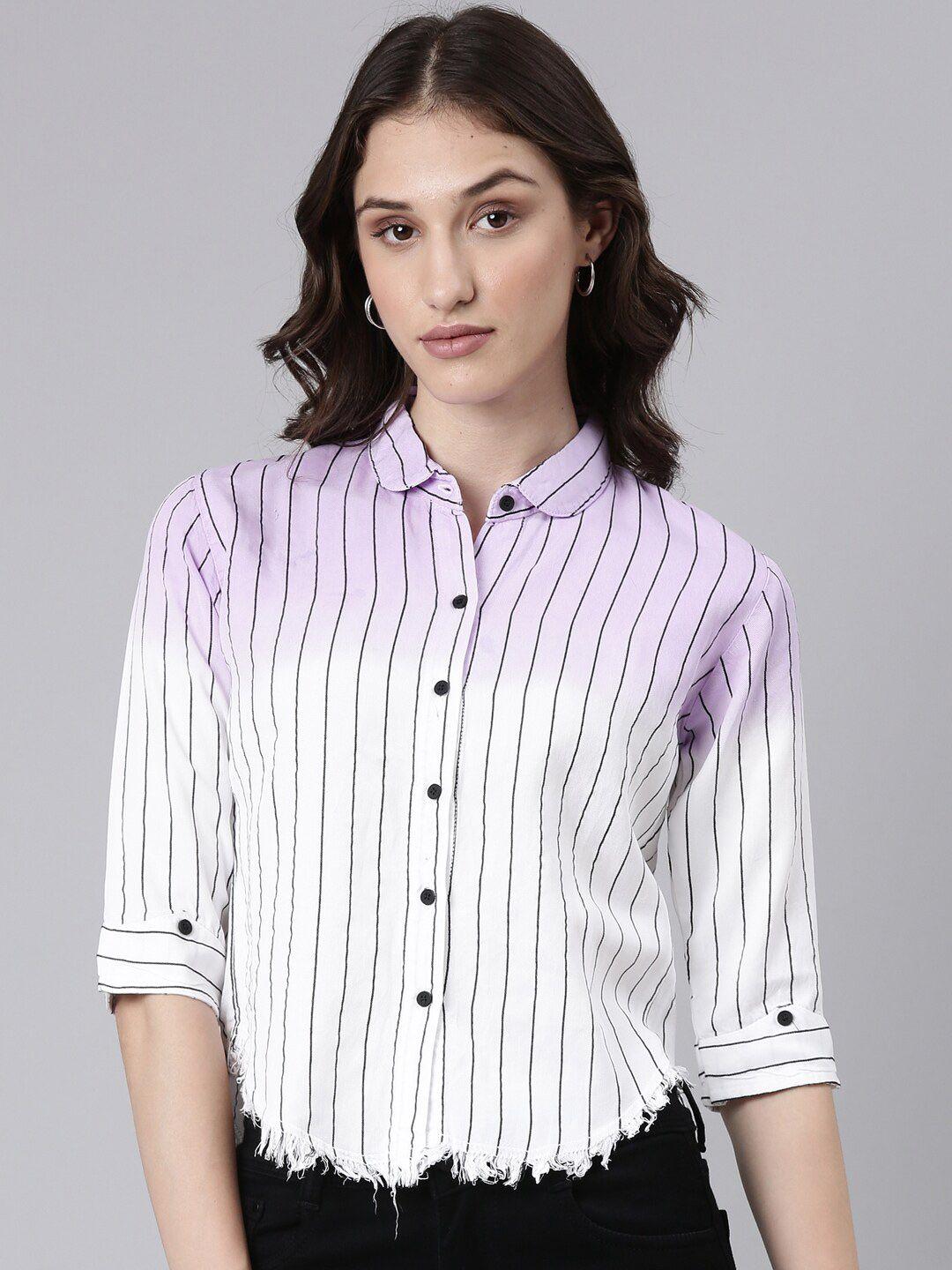 showoff slim fit striped cotton casual shirt
