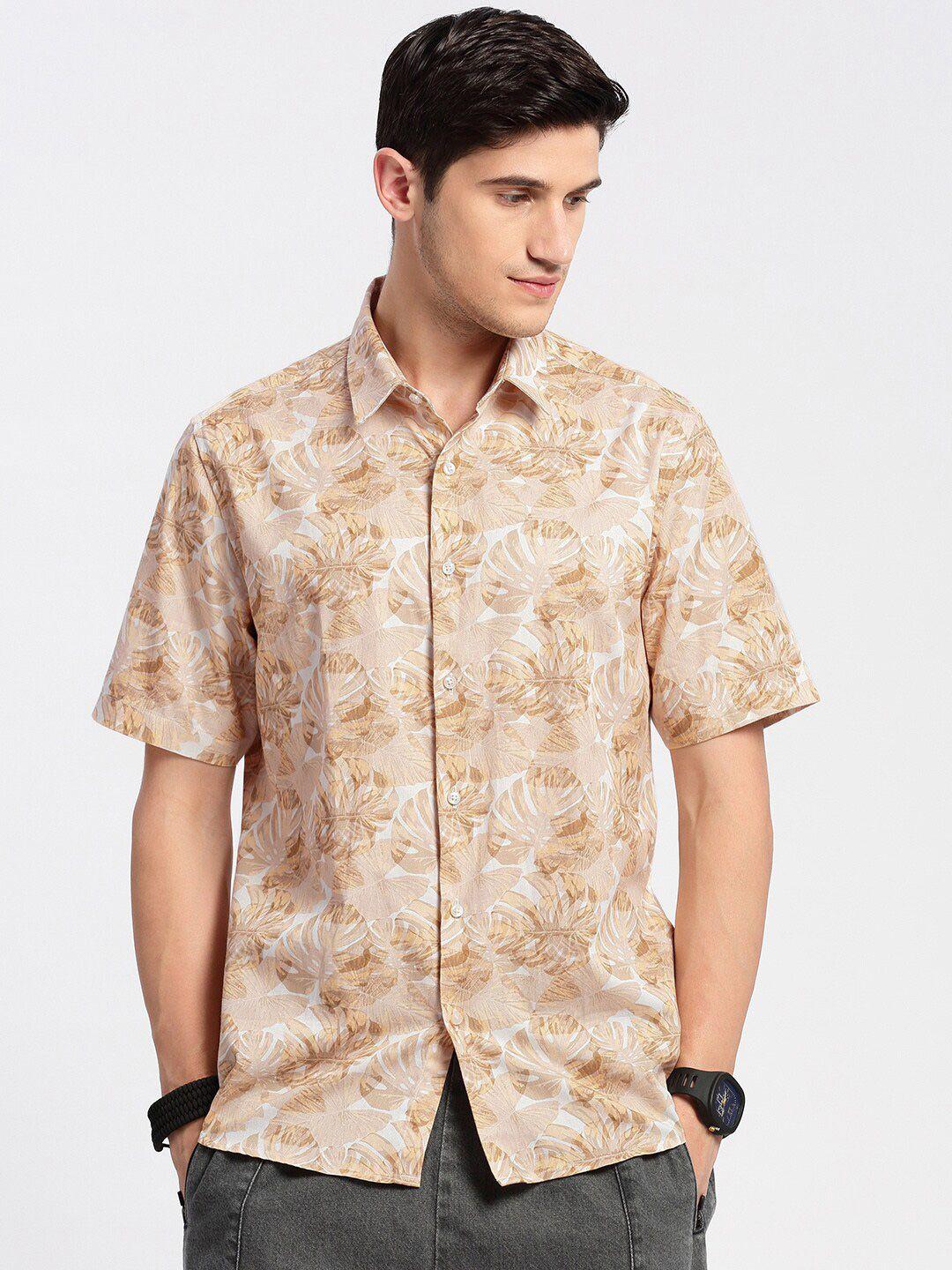 showoff smart slim fit floral printed cotton casual shirt
